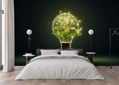 Green light bulb, sustainable development and environmental protection concept Wall mural