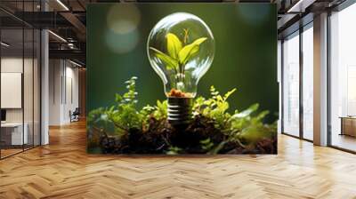 Green light bulb, sustainable development and environmental protection concept Wall mural