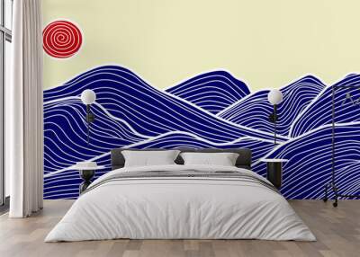 Japanese wave line art landscape background Wall mural