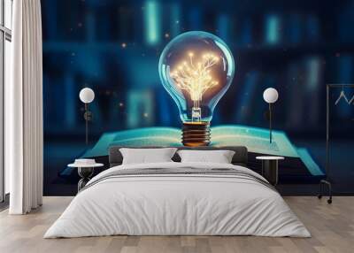 Light bulb and books, online education, concept, innovation concept Wall mural