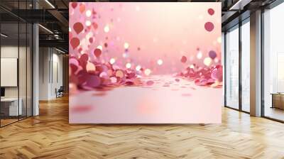 Pink party background with confetti Wall mural