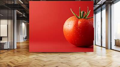 Red tomato with fresh water droplets Wall mural