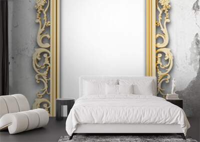 Close-up of one golden Baroque blank picture frame on stained wall background Wall mural