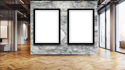 Close-up of two black picture frames on grey stone wall background Wall mural