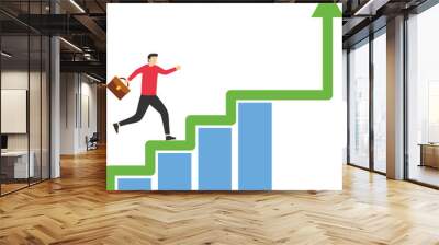 Progress or improvement to success, step forward to grow business, journey to achieve goal, ambition or career path concept, businessman walk up growth chart and graph with stair to success.

 Wall mural