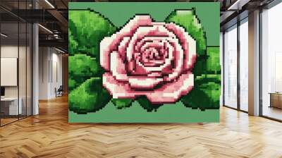 Pink natural pixel art roses background for wedding or Valentine day. generative AI. Wall mural