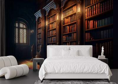 3d rendering library old books on shelves isolated Wall mural