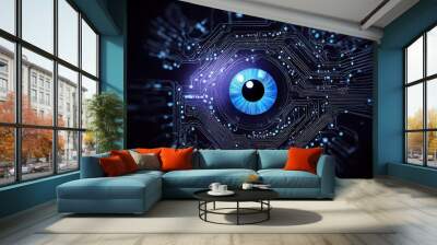 Blue eye cyber circuit future technology concept background Wall mural