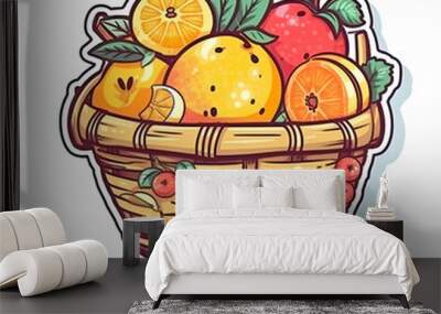 Fruit basket sticker. Generative ai illustration Wall mural