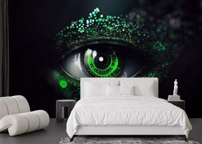 green eye cyber circuit future technology concept background. Generative ai illustration Wall mural