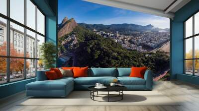 Sunrise 360 degree full panoramic aerial view of Two Brothers mountain and Leblon beach and neighbourhood in Rio de Janeiro in the foreground and the wider cityscape in the background Wall mural