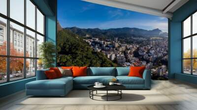 Sunrise 360 degree full panoramic aerial view of Two Brothers mountain and Leblon beach and neighbourhood in Rio de Janeiro in the foreground and the wider cityscape in the background Wall mural