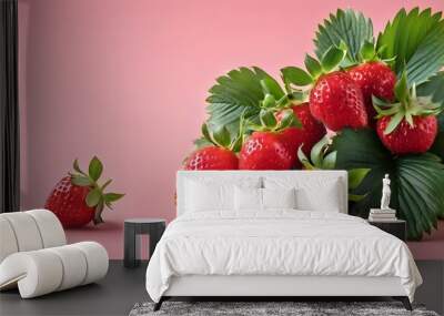 fresh strawberries with a slightly pink background wallpaper  Wall mural