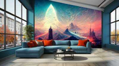 futuristic space planet landscape HD wallpaper desktop background Wall mural