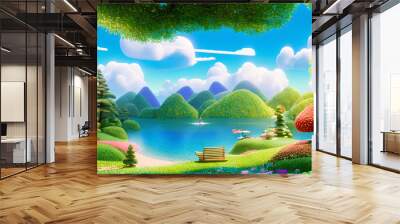 landscape with lake and trees Wall mural