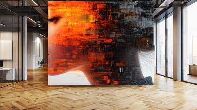 abstract woman portrait with orange and black geometric patterns  in profile  digital art  abstract face  pixelated  close up  grunge Wall mural