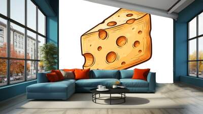 cartoon illustration of a piece of swiss cheese isolated on white background Wall mural