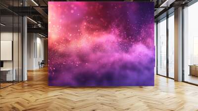 Color mist abstract background. Dreamlike air. Green purple neon light shimmering glitter texture fog floating motion Wall mural