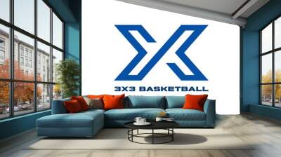 3X3 Basketball tournament league symbol and logo concept Wall mural