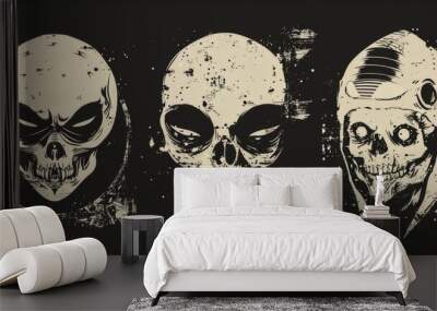 Cool grunge y2k sci-fi alien set with a negative photocopy effect . Rough brutal elements for 90s vintage design. Wall mural