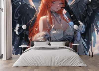 Cute angel anime girl. Cartoon illustration Wall mural