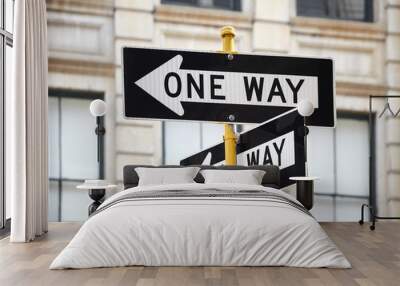 One way street signs in New York City, selective focus, USA. Wall mural