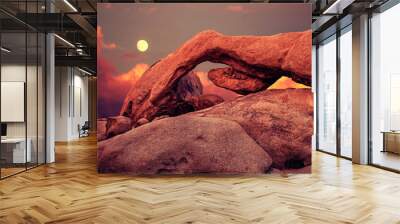 purple sunset and rising moon in joshua tree national park, usa Wall mural