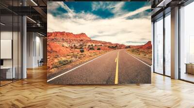 Scenic road in the Capitol Reef National Park, color toned picture, Utah, USA. Wall mural