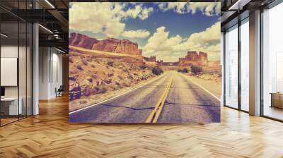 vintage retro stylized scenic desert road, utah, usa. Wall mural