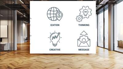 business strategy outline icon set includes thin line income, ization, thinking, process, vision, idea, creative icons for report, presentation, diagram, web design Wall mural