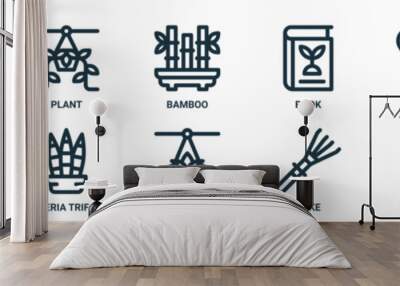 house plants outline icon set includes thin line plant, bamboo, book, plant, carnivorous plant, sansevieria trifasciata, icons for report, presentation, diagram, web design Wall mural