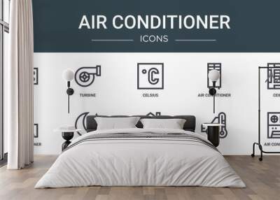 set of 10 outline web air conditioner icons such as split, turbine, celsius, air conditioner, ceiling, air conditioner, night vector icons for report, presentation, diagram, web design, mobile app Wall mural