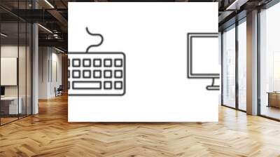 set of 8 computer interface thin outline icons such as computer case, monitor, laptop, keyboard, monitor, fan, processor, ram Wall mural