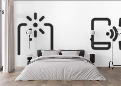 set of 8 phones and mobiles thin outline icons such as connection, back camera, cracked smartphone, camera, connect, transfer, back camera, transfer Wall mural