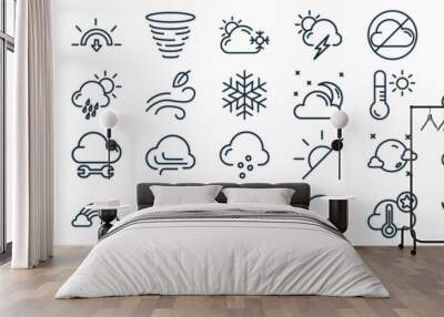 weather thin line icon set such as pack of simple tornado, drizzle, cloudy, storm, cloud, pressure, cloud computing icons for report, presentation, diagram, web design Wall mural