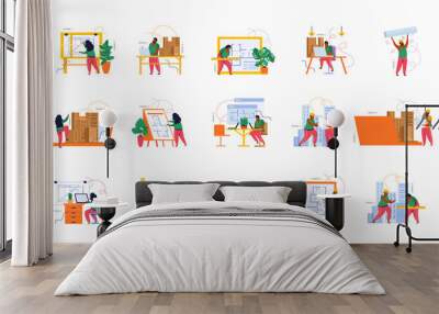 Architect Colored Flat Icon Set Wall mural