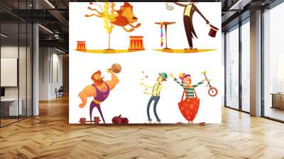 Circus Retro Cartoon 4 icons Square  Wall mural