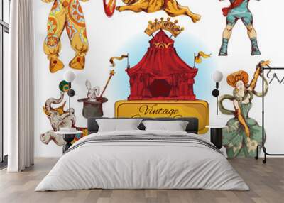 circus vintage colored icons set Wall mural