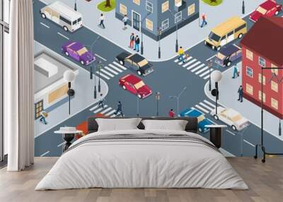 City Crossroad Isometric Poster  Wall mural