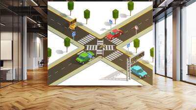 City Intersection Traffic Navigation Isometric View Wall mural