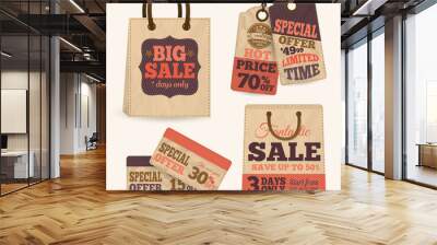 Collection of paper sale price tags Wall mural