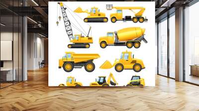 Construction Equipment Machinery Flat Icons Set  Wall mural