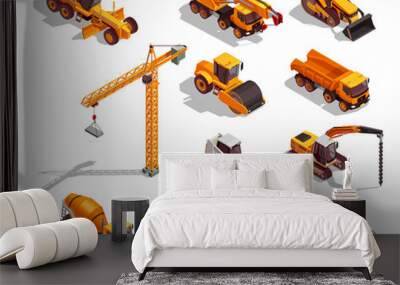 Construction Machinery Isometric Icons Wall mural