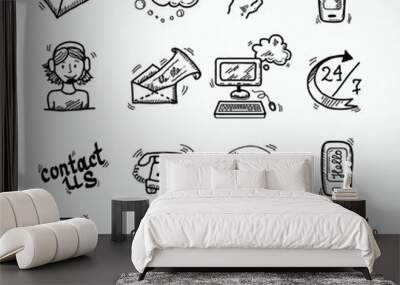 Contact Us Icons Sketch Wall mural