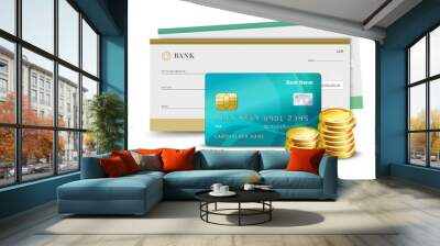 Credit card check and coins Wall mural