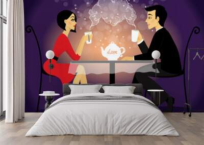 dating couple scene, love confession Wall mural