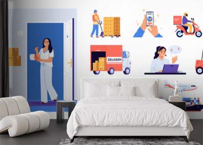 Delivery service icons set Wall mural