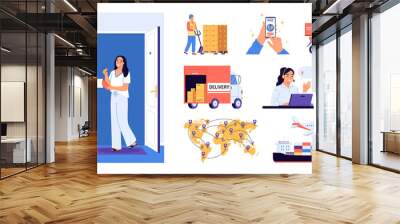 Delivery service icons set Wall mural