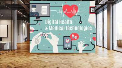 Digital Healthcare Technology Flat Poster  Wall mural