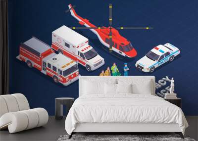 Emergency Services Isometric Composition Wall mural